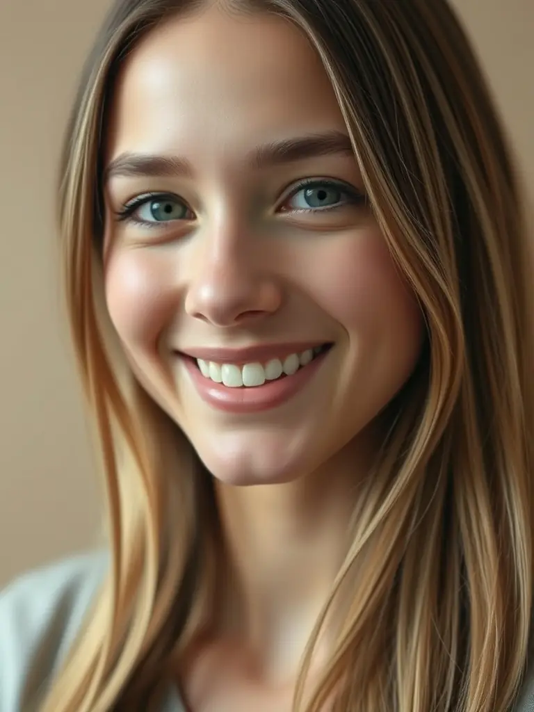 A professional portrait session with a smiling subject in a well-lit studio environment, showcasing the quality of LightCraft Studio's portrait photography.