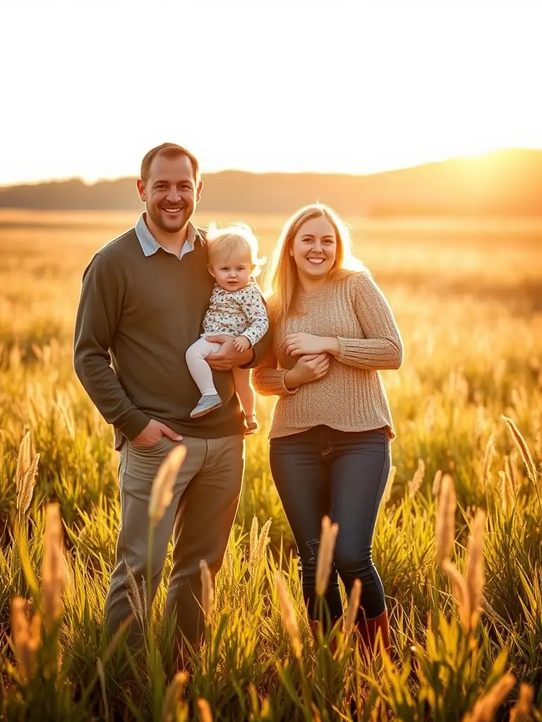 A happy family enjoying a photoshoot outdoors with natural lighting, capturing genuine moments during a family session by LightCraft Studio.